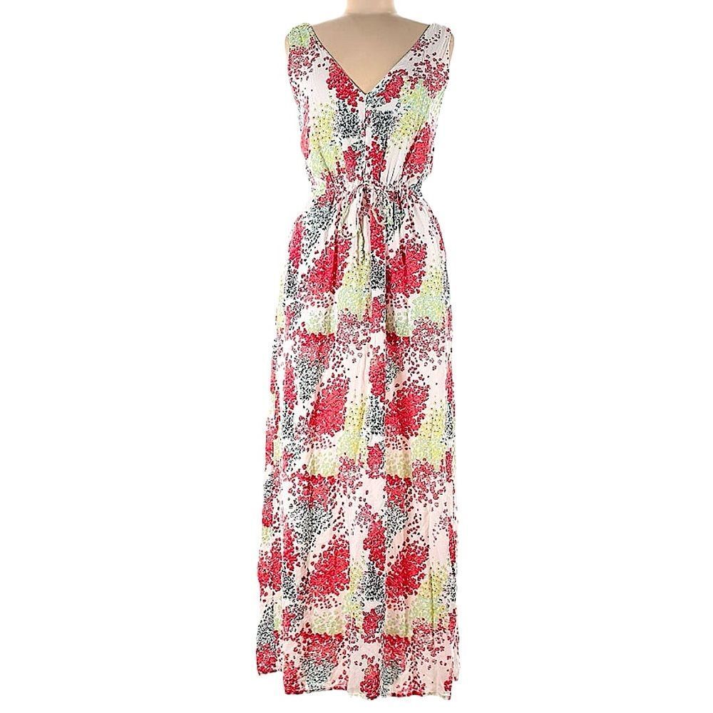 LUCKY BRAND Maxi Dress White Red Floral Boho Flowy Dress Size L
